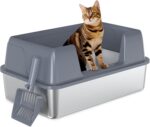 Semi-enclosed side-entry metal litter box