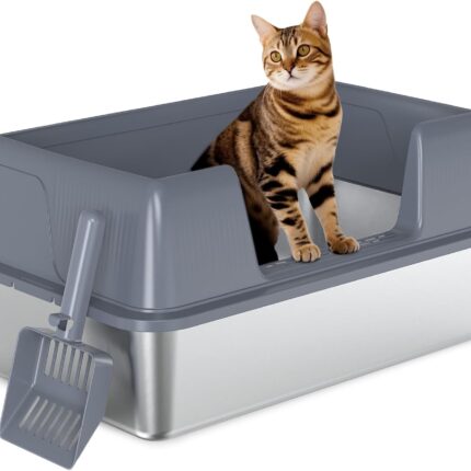 Semi-enclosed side-entry metal litter box