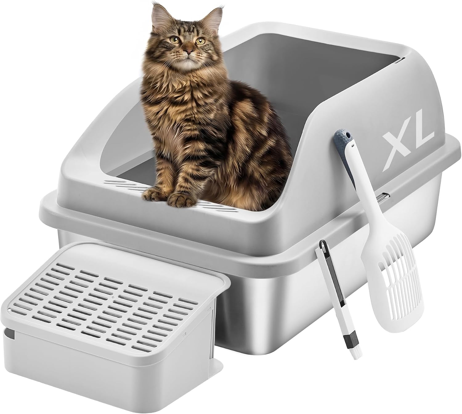 717Dm8GKWsL._AC_SL1500_.jpg Open-top stainless steel litter box - Image 1
